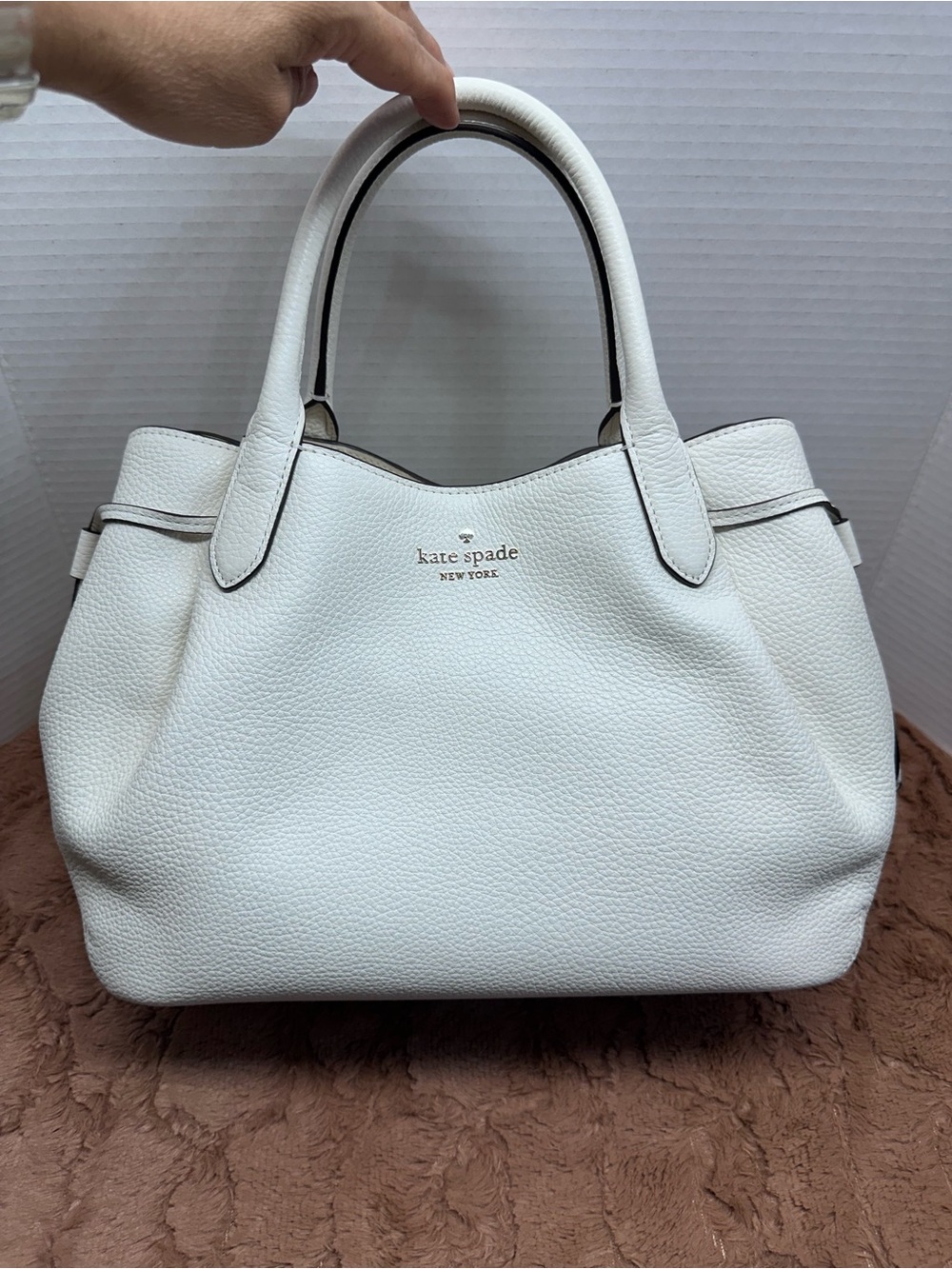 kate spade large dumpling  White Pebbled Leather Tote with Top Handles